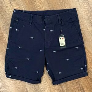 NWT G-Star Raw Denim Bronson All-Over Print AOP Mazarine Blue Navy Shorts Men 30